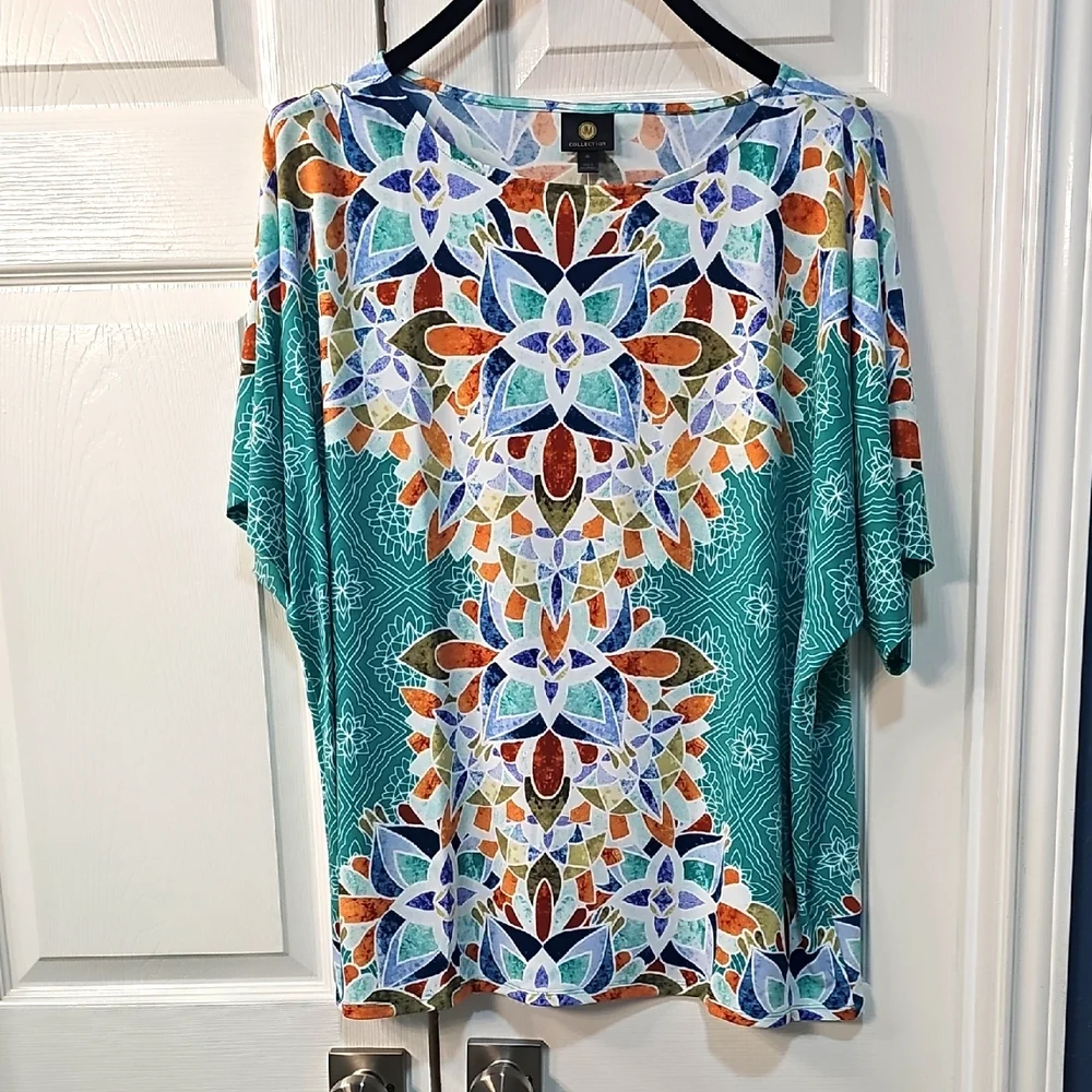 NWT JM Collection Petite Teal Dolman Sleeve Short Sleeve Boxy Tunic XL/XXL - Picture 1 of 11